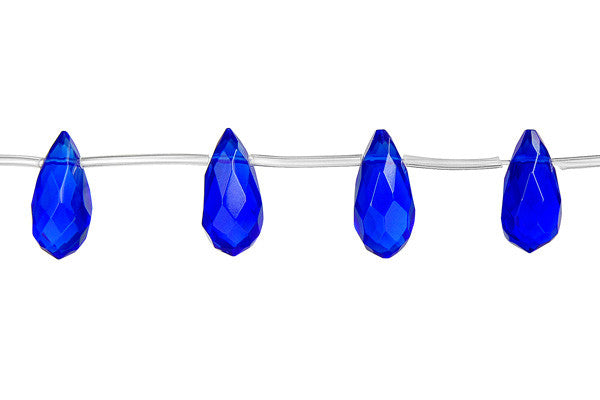 Royal Blue Quartz Glass Beads - Faceted Thin Briolette - 8x16mm - 16-inch - unbranded beads for jewelry making
