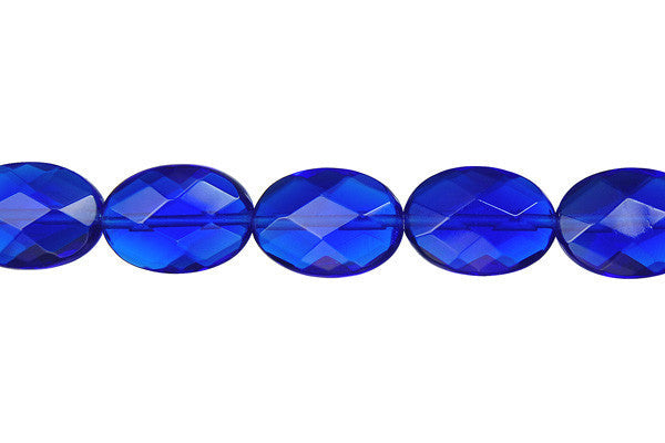 Royal Blue Quartz Glass Beads - Faceted Flat Oval - 13x18mm - 16-inch - unbranded beads for jewelry making