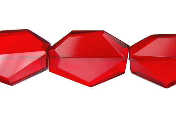 Ruby Quartz Glass Beads - Faceted Slab - 25x35mm - 16-inch - unbranded beads for jewelry making
