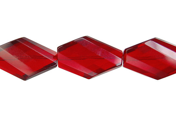 Ruby Quartz Glass Beads - Twisted Diamond - 20x30mm - 16-inch - unbranded beads for jewelry making