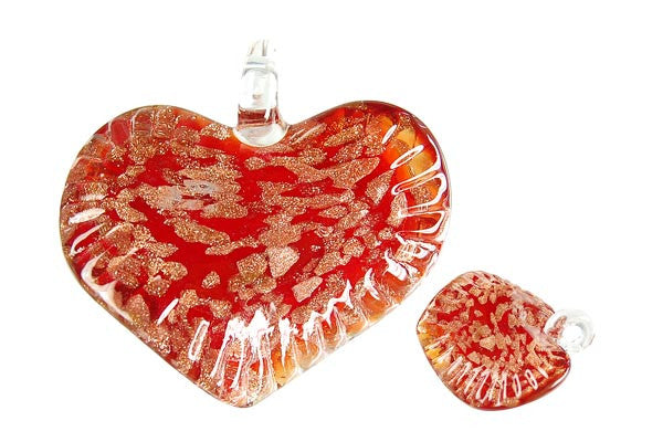 Lampwork Art Glass Twisted Flat Heart Pendants - 11 Styles