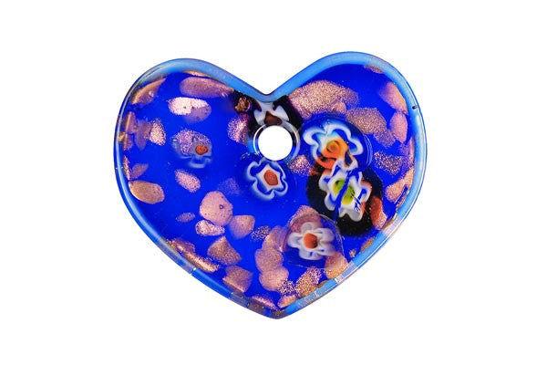 Lampwork Art Glass Flat Heart Pendants - 19 Styles
