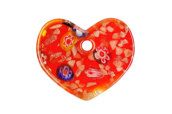 Lampwork Art Glass Flat Heart Pendants - 19 Styles