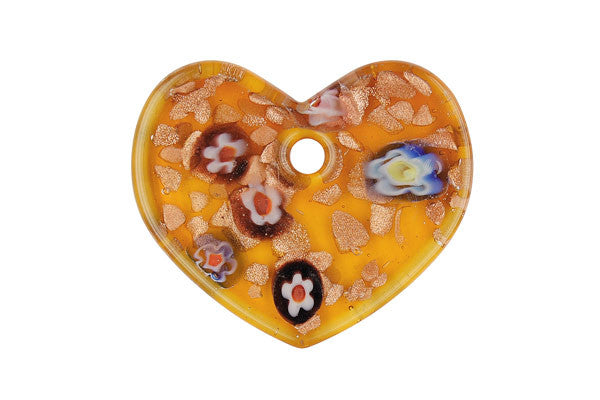 Lampwork Art Glass Flat Heart Pendants - 19 Styles