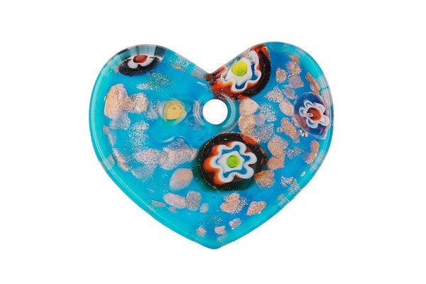 Lampwork Art Glass Flat Heart Pendants - 19 Styles