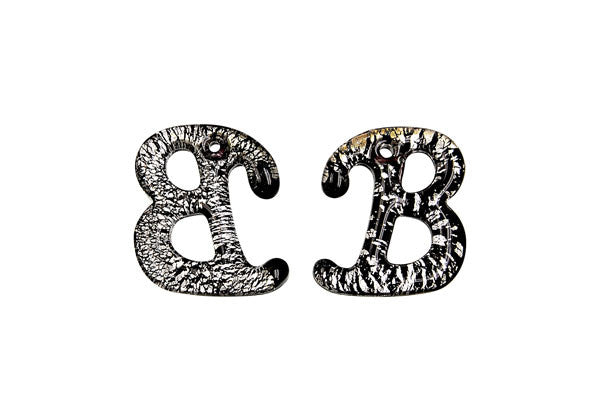 Black Alphabet B lampwork glass pendant 20x25mm SKU 203394