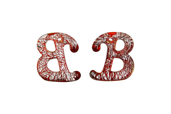 Red Alphabet B lampwork glass pendant 20x25mm SKU 203397