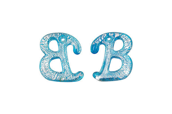Sky Blue Alphabet B lampwork glass pendant 20x25mm SKU 203398