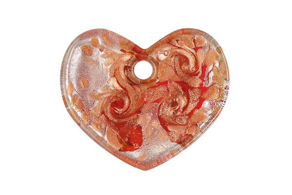 Lampwork Art Glass Flat Heart Pendants - 19 Styles