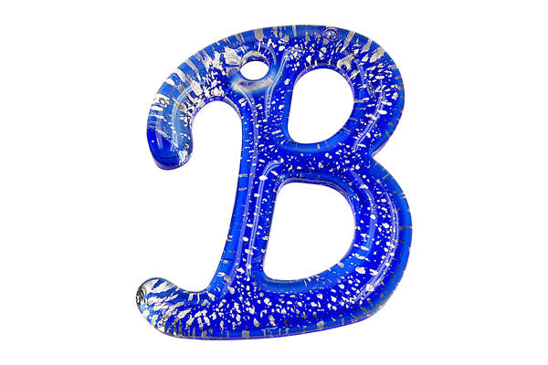 Blue Alphabet B lampwork glass pendant 40x50mm SKU 203412