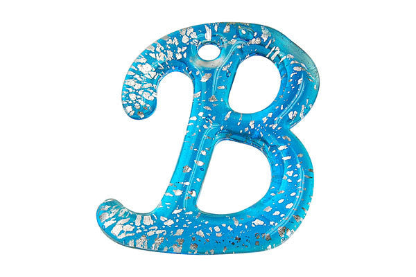 Sky Blue Alphabet B lampwork glass pendant 40x50mm SKU 203415