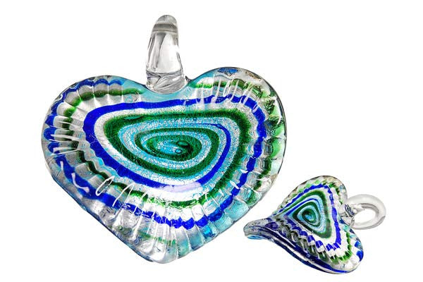 Lampwork Art Glass Twisted Flat Heart Pendants - 11 Styles