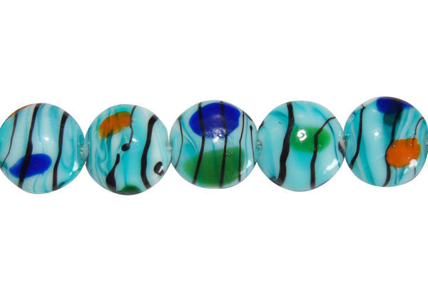Lampwork Foil Glass Button Beads - Button - Aqua - 20x20mm 8-inch - unbranded beads for jewelry making