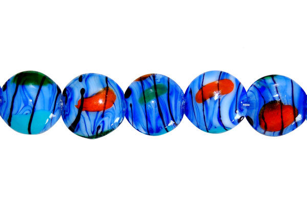 Lampwork Foil Glass Button Beads - Button - Blue - 20x20mm 8-inch - unbranded beads for jewelry making