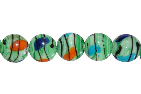 Lampwork Foil Glass Button Beads - Button - Green - 20x20mm 8-inch - unbranded beads for jewelry making