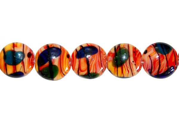 Lampwork Foil Glass Button Beads - Button - Red - 20x20mm 8-inch - unbranded beads for jewelry making