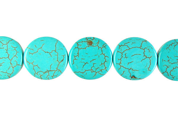 Howlite Beads - Turquoise) Twist Coin - 20mm - 16-inch - unbranded beads for jewelry making