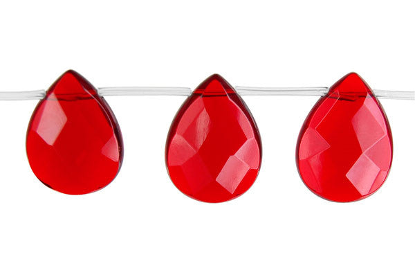 Ruby Quartz Glass Beads - Faceted Flat Briolette - 18x25mm - 8-inch - unbranded beads for jewelry making
