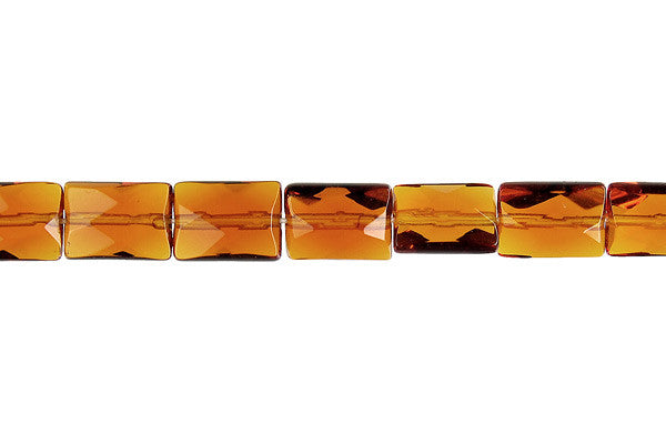 Amber Quartz Glass Beads - Faceted Rectangle - 7x10mm - 16-inch - unbranded beads for jewelry making