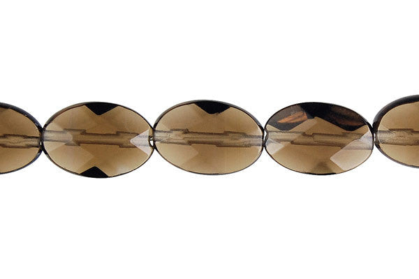 Smoky Quartz Glass Beads - Faceted Flat Oval - 13x18mm - 16-inch - unbranded beads for jewelry making