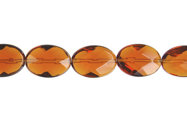 Amber Quartz Glass Beads - Faceted Flat Oval - 13x18mm - 16-inch - unbranded beads for jewelry making