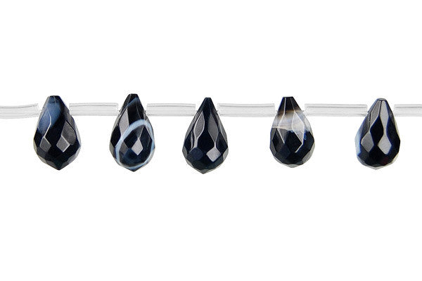 Black Sardonyx Beads - Black - Faceted Briolette - 6x9mm - 16-inch - unbranded beads for jewelry making