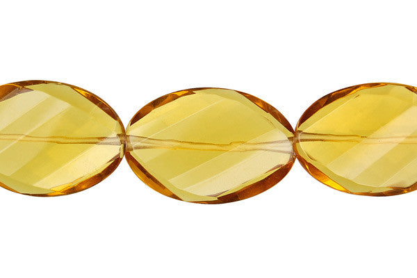 Champagne Quartz Glass Beads - Twisted Faceted Flat Oval - 20x30mm - 16-inch - unbranded beads for jewelry making