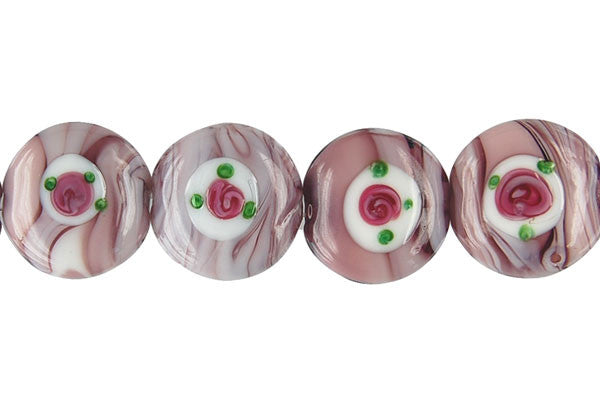 Lampwork Foil Glass Button Beads - Button - A2 Purple - 20x20mm 8-inch - unbranded beads for jewelry making