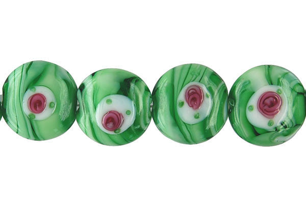 Lampwork Foil Glass Button Beads - Button - A3 Green - 20x20mm 8-inch - unbranded beads for jewelry making