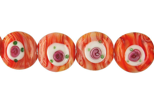 Lampwork Foil Glass Button Beads - Button - A4 Orange - 20x20mm 8-inch - unbranded beads for jewelry making