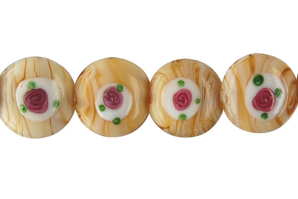 Lampwork Foil Glass Button Beads - Button - A6 Yellow - 20x20mm 8-inch - unbranded beads for jewelry making