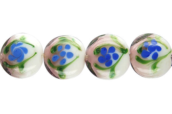 Lampwork Foil Glass Button Beads - Button - B2 Purple and White - 20x20mm 8-inch - unbranded beads for jewelry making