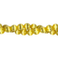 Cat's Eye Fiber Optic Glass Coin & Round Beads - Yellow - Round - 16" - 10 Strands | SKU 207261 - unbranded beads for jewelry making
