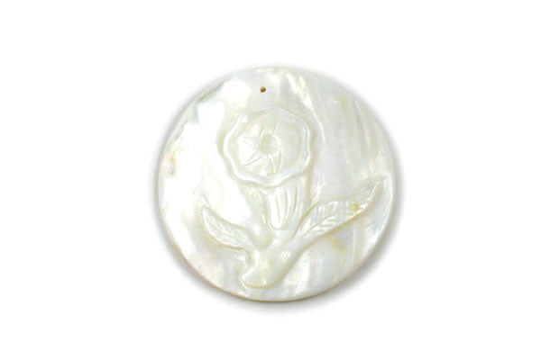 Shell (White MOP) Carved Trumpet Flower (round) - 45-50mm - Pack of 10 - unbranded Shell Shell pendant for jewelry making