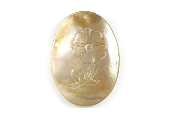 Shell (White MOP) Carved Trumpet Flower (Flat Oval) - 38x58mm - Pack of 10 - unbranded Shell Shell pendant for jewelry making