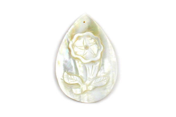 Shell (White MOP) Carved Trumpet Flower (Flat Briolette) - 40x60mm - Pack of 10 - unbranded Shell Shell pendant for jewelry making