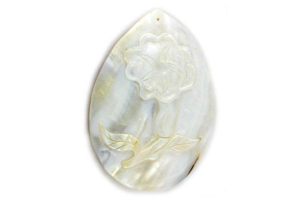 Shell (White MOP) Carved Trumpet Flower (Flat Briolette) - 50x75mm - Pack of 10 - unbranded Shell Shell pendant for jewelry making
