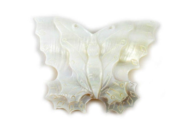 Shell (White MOP) Carved Butterfly - 50x70mm - Piece - unbranded Shell Shell pendant for jewelry making