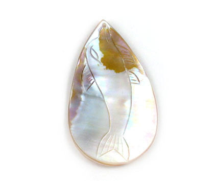 Shell (White MOP) Assorted Carved Fish (Flat Briolette) - 30x50mm - Pack of 10 - unbranded Shell Shell pendant for jewelry making