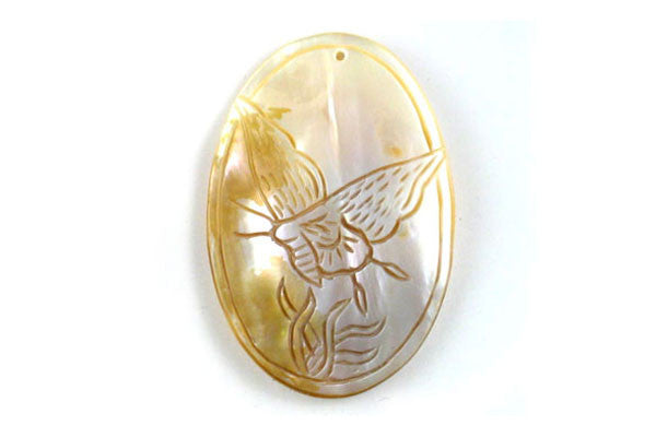 Shell (White MOP) Assorted Carved Butterfly & Eagle (Flat Oval) - 40x60mm - Pack of 10 - unbranded Shell Shell pendant for jewelry making