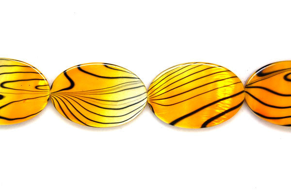 Shell MOP Beads - Shell (Spray-Paint MOP) Flat Oval (Yellow and white) - 20x30mm - 16-inch - unbranded beads for jewelry making