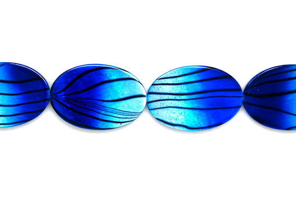 Shell MOP Beads - Shell (Spray-Paint MOP) Flat Oval (Blue and White) - 20x30mm - 16-inch - unbranded beads for jewelry making