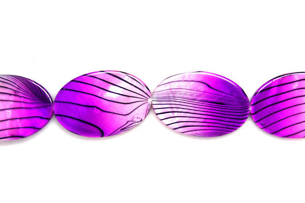 Shell MOP Beads - Shell (Spray-Paint MOP) Flat Oval (Violet and white) - 20x30mm - 16-inch - unbranded beads for jewelry making