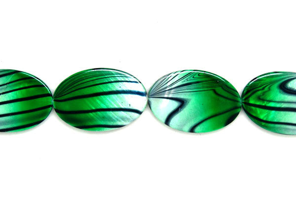 Shell MOP Beads - Shell (Spray-Paint MOP) Flat Oval (Green and White) - 20x30mm - 16-inch - unbranded beads for jewelry making