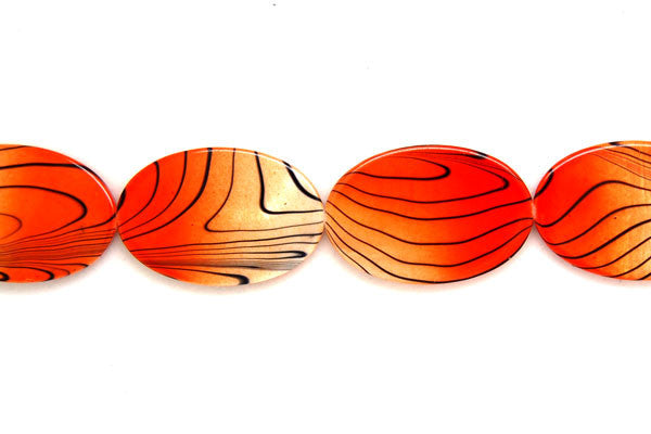 Shell MOP Beads - Shell (Spray-Paint MOP) Flat Oval (Orange and White) - 20x30mm - 16-inch - unbranded beads for jewelry making