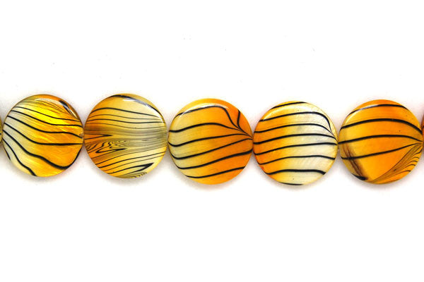 Shell MOP Beads - Shell (Spray-Paint MOP) Coin (Yellow and White) - 20x20mm - 16-inch - unbranded beads for jewelry making