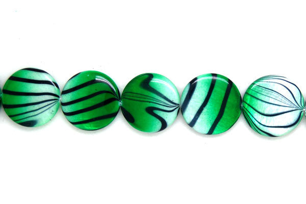 Shell MOP Beads - Shell (Spray-Paint MOP) Coin (Green and White) - 20x20mm - 16-inch - unbranded beads for jewelry making