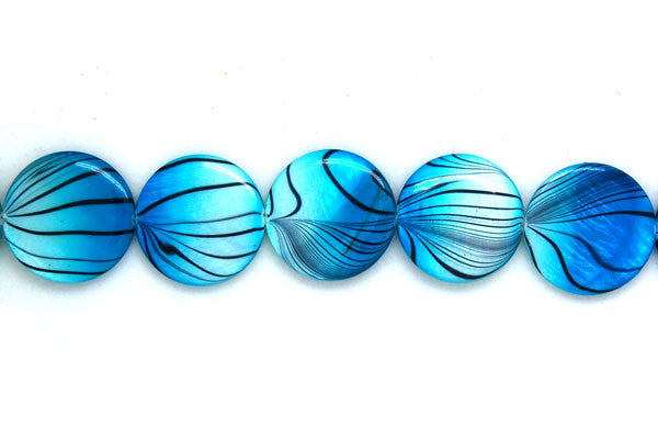 Shell MOP Beads - Shell (Spray-Paint MOP) Coin (Aqua and White) - 25x25mm - 16-inch - unbranded beads for jewelry making