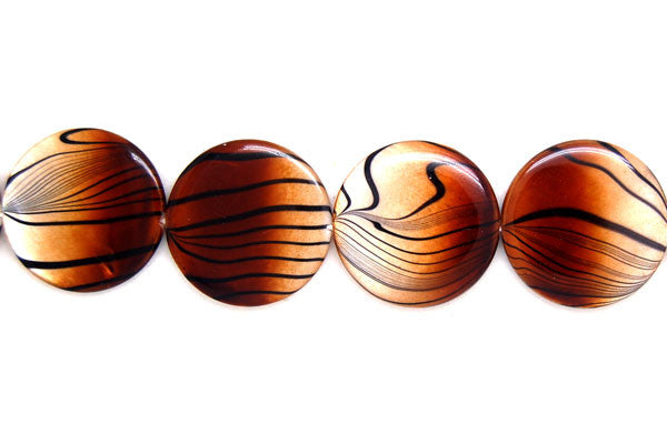 Shell MOP Beads - Shell (Spray-Paint MOP) Coin (Brown and White) - 25x25mm - 16-inch - unbranded beads for jewelry making