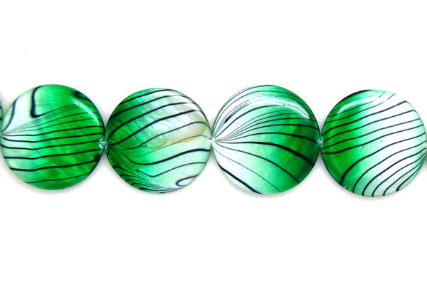 Shell MOP Beads - Shell (Spray-Paint MOP) Coin (Green and White) - 25x25mm - 16-inch - unbranded beads for jewelry making